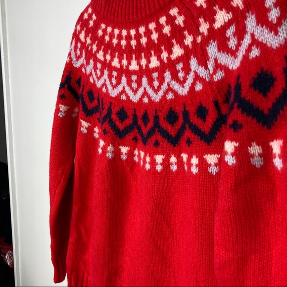 J. Crew Fair Isle Cerise Red Merino Wool Chunky Sweater - Picture 10 of 12